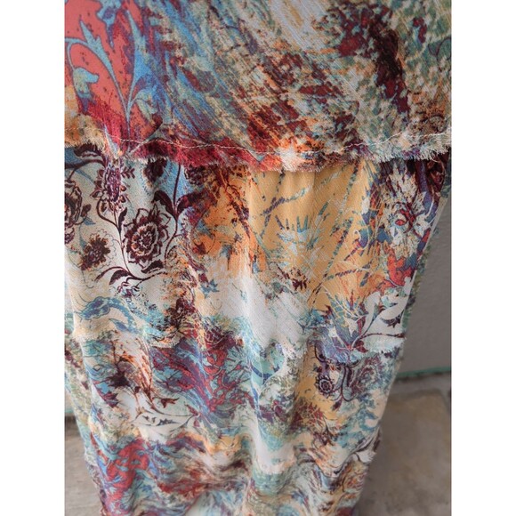 Kasper Dress  Womens 10 Floral Midi A Line Tiered Chiffon Fringed Lettuce Hem - Picture 8 of 13